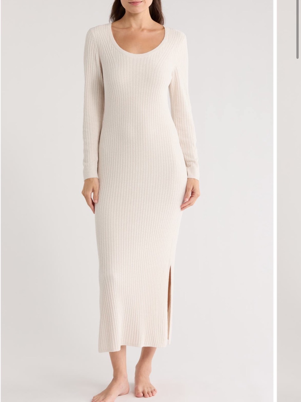 Barefoot Dreams Ribbed Long-Sleeve Maxi Dress — Cream
